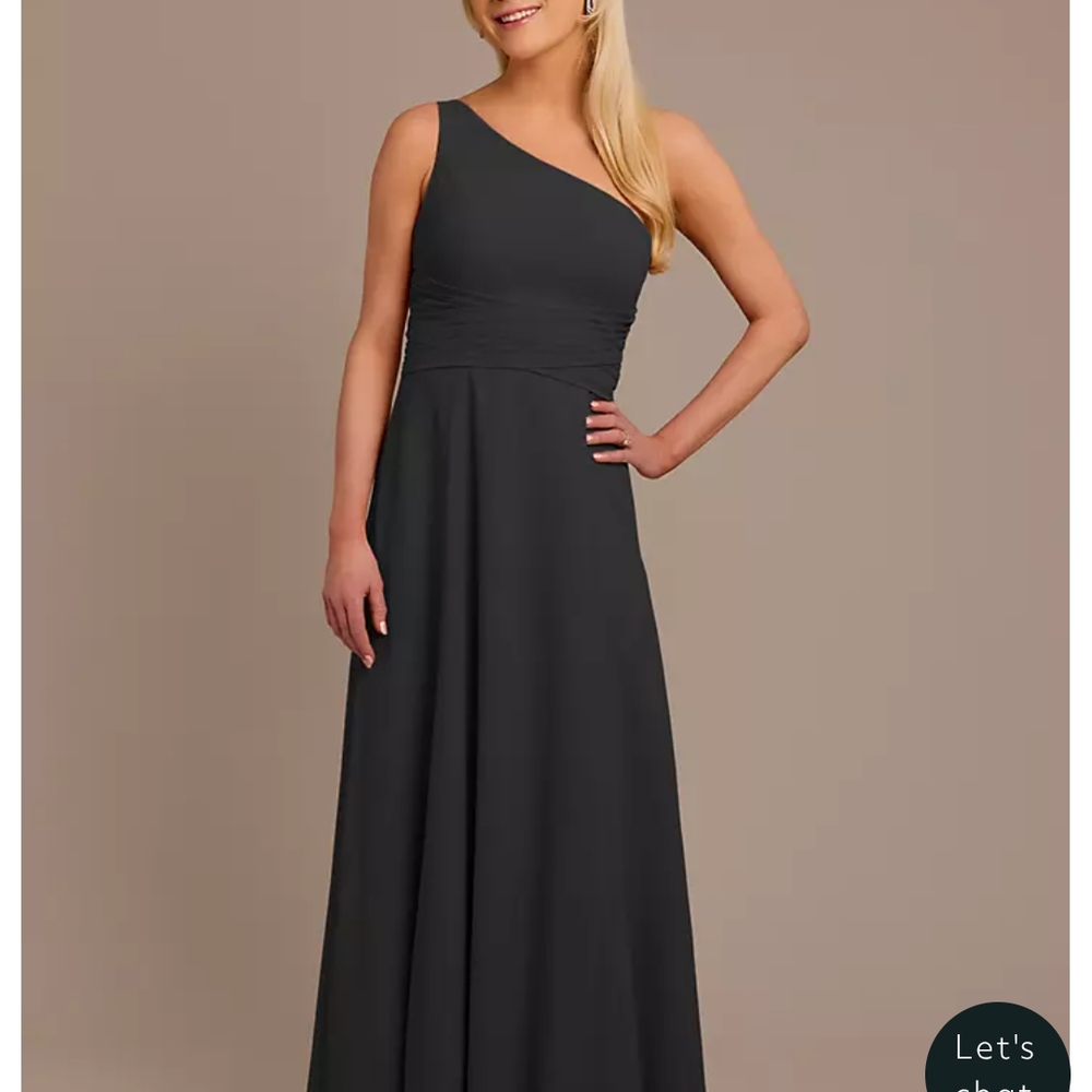 David's Bridal One-Shoulder Charcoal Dress